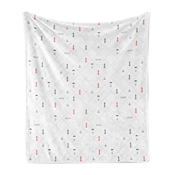 Lighthouse Soft Flannel Fleece Throw Blanket, Nautical Checkered Pattern with Sailing Abstract Geometric Lines, Cozy Plush for Indoor and Outdoor Use, 70" x 90", Dark Blue Red White, by Ambesonne