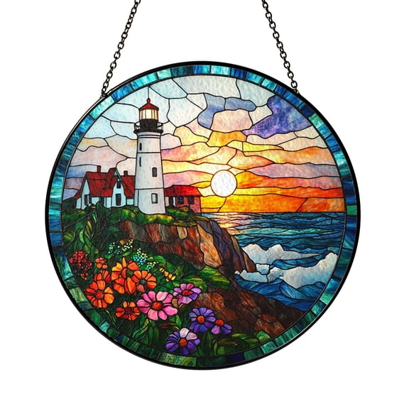 Lighthouse Stained Glass Style Acrylic Suncatcher, Coastal Decorative Window Hanging Art