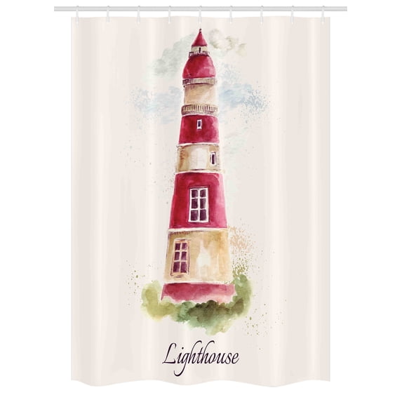 Lighthouse Stall Shower Curtain, Watercolor Lighthouse Print Pastel Faded Vintage Lettering Windows Grass Clouds, Fabric Bathroom Set with Hooks, 54W X 78L Inches, Multicolor, by Ambesonne