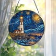thumbnail image 1 of Lighthouse Starry Night Glass Suncatcher, Coastal Van Gogh Inspired, 6.3 in, 1 of 3