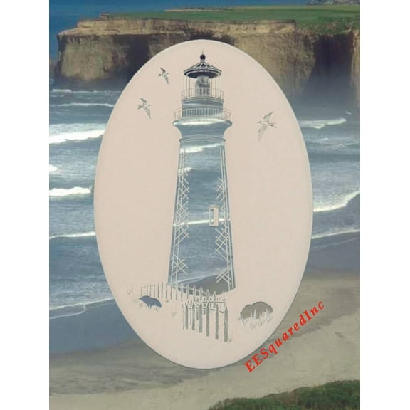 Lighthouse Static Cling Window Decal OVAL 21x33 Nautical Decor for Glass Doors