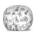 thumbnail image 1 of Lighthouse Storage Toy Bag Chair, Doodle Style Marine Elements Hand Drawn Nautical Pattern Waves Boats and Birds, Stuffed Animal Organizer Washable Bag, Large Size, Black White, by Ambesonne, 1 of 3