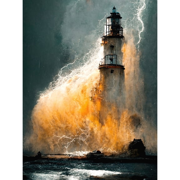 Lighthouse Storm French Coastline Lightning Hurricane Unframed Wall Art Print Poster Home Decor