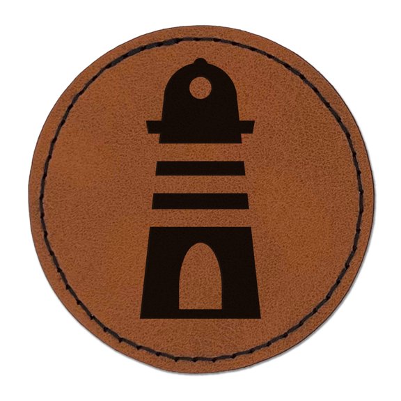 Lighthouse Striped 2.5" Faux Leather Round Engraved Iron-On Patch - Brown