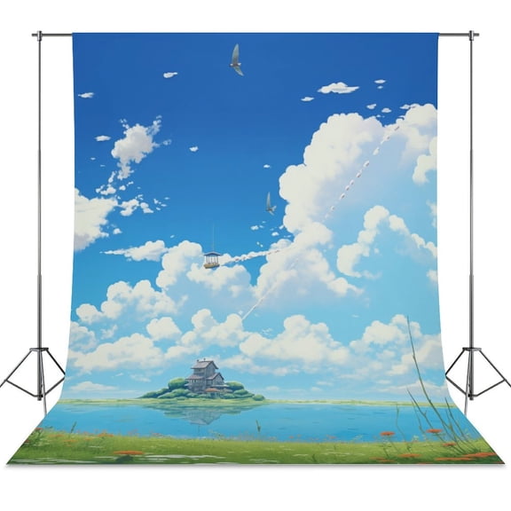 Lighthouse Sunrise Coast Scenery Pale Blue Tan Backdrop Background for Photography Photo Booth Backdrop for Photoshoot Background Screen Video Recording Parties Curtain