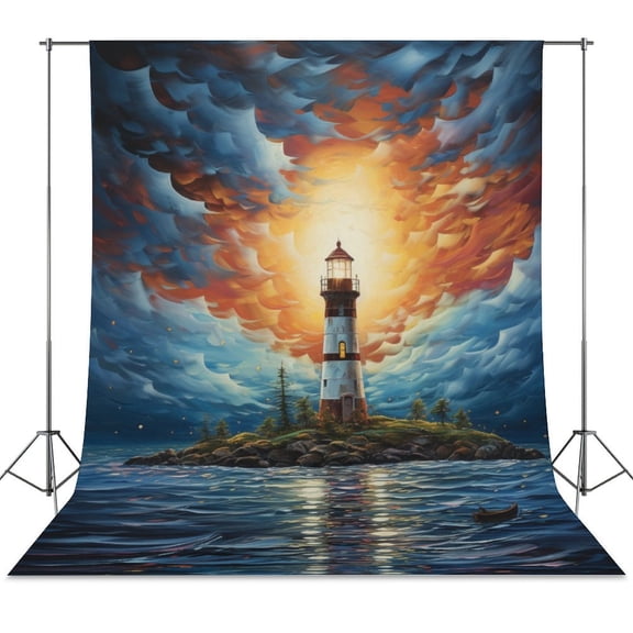 Lighthouse Sunrise Coast Scenery Pale Blue Tan Backdrops for Photography for Party Backdrop Wedding Backdrop Background Picture
