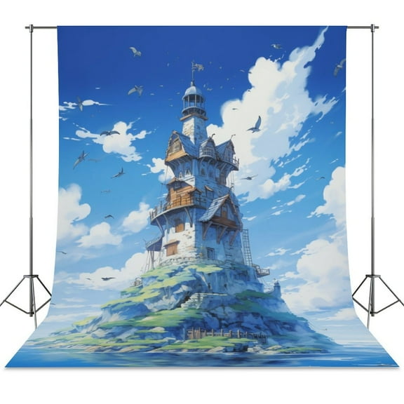 Lighthouse Sunrise Coast Scenery Pale Blue Tan Backdrops for Photography for Party Backdrop Wedding Backdrop Background Picture