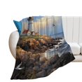 thumbnail image 1 of Lighthouse Sunrise Coast Scenery Pale Blue Tan Blanket for Bed Throw Blanket for Women, Men And Kids Super Soft Plush Blanket Throw, Print Blanket, Blanket for Kids, 1 of 8