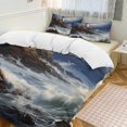 thumbnail image 1 of Lighthouse Sunrise Coast Scenery Pale Blue Tan Duvet Cover Set King Size for Bedroom Decoration Print Bedding Set Comforter Cover Decorative Microfiber with 2 Pillow Sham Multicolor, 1 of 6