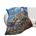 thumbnail image 1 of Lighthouse Sunrise Coast Scenery Pale Blue Tan Flannel Blanket Lightweight Blanket for Couch Sofa Bed, Super Soft Cozy Print Warm Blanket, 1 of 8