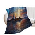 thumbnail image 1 of Lighthouse Sunrise Coast Scenery Pale Blue Tan Flannel Blanket Lightweight Blanket for Couch Sofa Bed, Super Soft Cozy Print Warm Blanket, 1 of 8