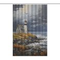 thumbnail image 1 of Lighthouse Sunrise Coast Scenery Pale Blue Tan Shower Curtain for Bathroom with 12Hooks, Polyester Fabric Thick Shower Curtain Washable Waterproof Curtain, 1 of 5
