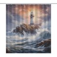 thumbnail image 1 of Lighthouse Sunrise Coast Scenery Pale Blue Tan Shower Curtain for Bathroom with 12Hooks, Polyester Fabric Thick Shower Curtain Washable Waterproof Curtain, 1 of 8