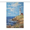 thumbnail image 1 of Lighthouse Sunrise Coast Scenery Pale Blue Tan Shower Curtain Fabric Bathroom Decor with Hooks, 1 of 5