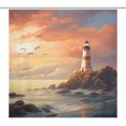 thumbnail image 1 of Lighthouse Sunrise Coast Scenery Pale Blue Tan Shower Curtain Fabric Bathroom Decor with Hooks, 1 of 8