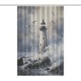thumbnail image 1 of Lighthouse Sunrise Coast Scenery Pale Blue Tan Shower Curtain Fabric Bathroom Decor with Hooks, 1 of 5