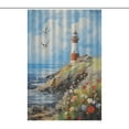 thumbnail image 1 of Lighthouse Sunrise Coast Scenery Pale Blue Tan Shower Curtain Fabric Bathroom Decor with Hooks, 1 of 5