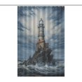 thumbnail image 1 of Lighthouse Sunrise Coast Scenery Pale Blue Tan Shower Curtain Fabric Bathroom Decor with Hooks, 1 of 5