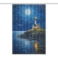 thumbnail image 1 of Lighthouse Sunrise Coast Scenery Pale Blue Tan Shower Curtain Fabric Bathroom Decor with Hooks, 1 of 5