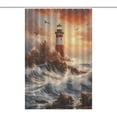 thumbnail image 1 of Lighthouse Sunrise Coast Scenery Pale Blue Tan Shower Curtain Modern Home Bathroom Bathtub Decor Waterproof Fabric with 12PCS Hooks, 1 of 5