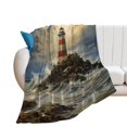 thumbnail image 1 of Lighthouse Sunrise Coast Scenery Pale Blue Tan Soft Print Blanket Throw Blankets Warm Cozy Lightweight Couch Blanket Stuff Gifts for Women Girls Kids Mom Teens Boys, 1 of 8