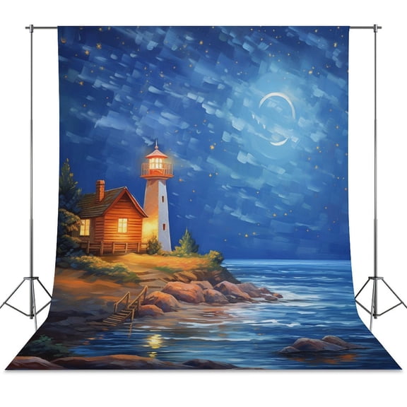 Lighthouse Sunrise Coast Scenery Pale Blue Tan Spring Backdrop Backdrops for Photography Photo Background Nature Scenery Banner