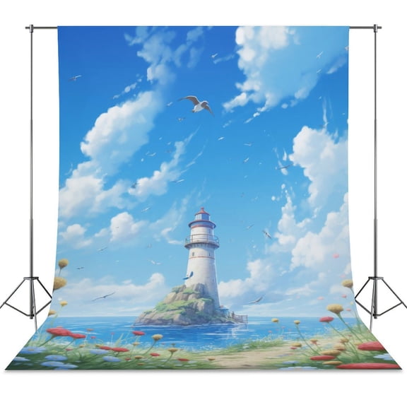 Lighthouse Sunrise Coast Scenery Pale Blue Tan Spring Backdrop Backdrops for Photography Photo Background Nature Scenery Banner
