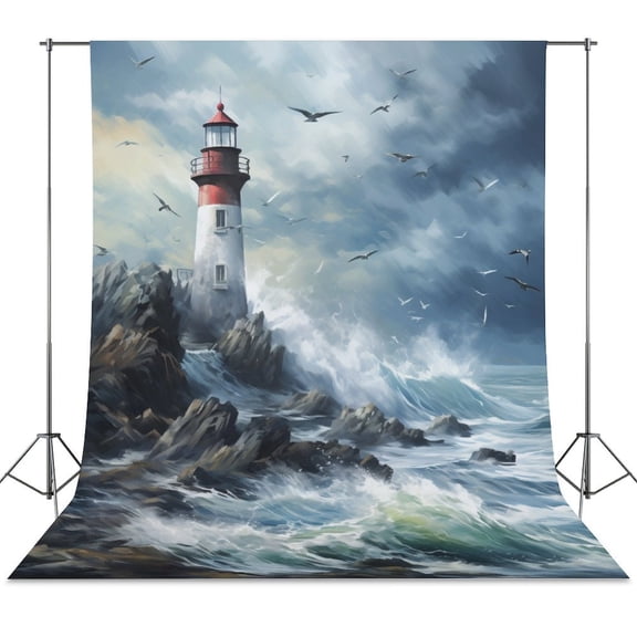 Lighthouse Sunrise Coast Scenery Pale Blue Tan Spring Backdrop Backdrops for Photography Photo Background Nature Scenery Banner