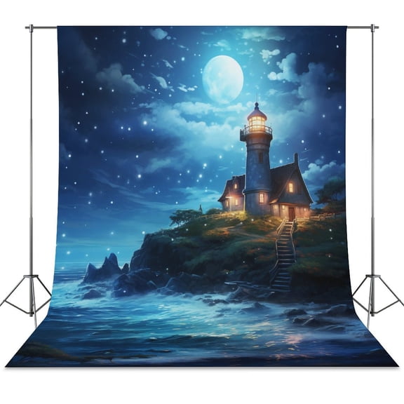 Lighthouse Sunrise Coast Scenery Pale Blue Tan Spring Backdrop Backdrops for Photography Photo Background Nature Scenery Banner