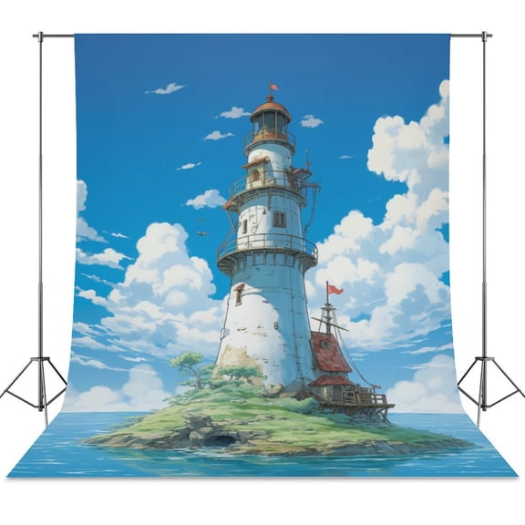 Lighthouse Sunrise Coast Scenery Pale Blue Tan Spring Backdrop Backdrops for Photography Photo Background Nature Scenery Banner