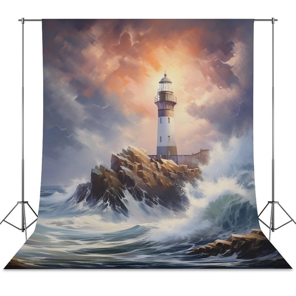 Lighthouse Sunrise Coast Scenery Pale Blue Tan Spring Backdrop Backdrops for Photography Photo Background Nature Scenery Banner