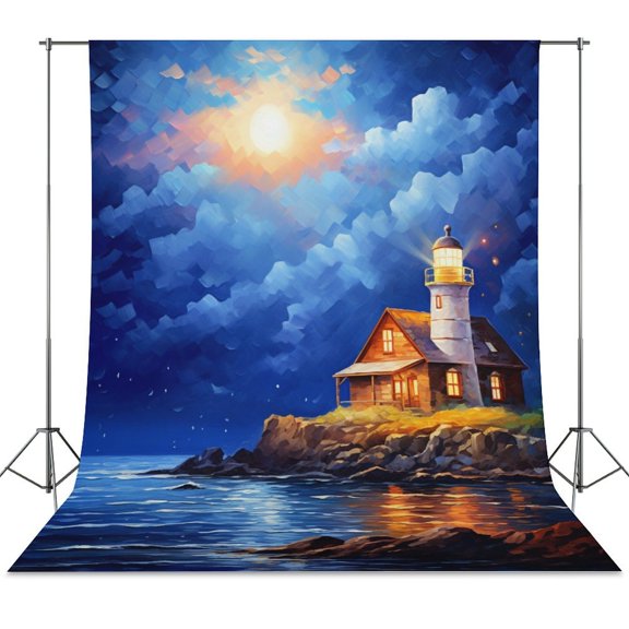 Lighthouse Sunrise Coast Scenery Pale Blue Tan Spring Backdrop Backdrops for Photography Photo Background Nature Scenery Banner