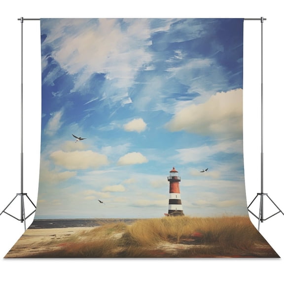 Lighthouse Sunrise Coast Scenery Pale Blue Tan Spring Backdrop Backdrops for Photography Photo Background Nature Scenery Banner