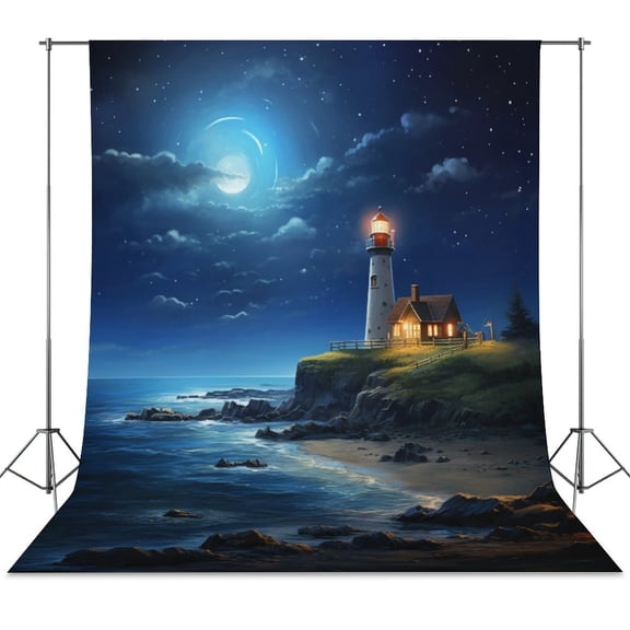Lighthouse Sunrise Coast Scenery Pale Blue Tan Spring Backdrop Backdrops for Photography Photo Background Nature Scenery Banner