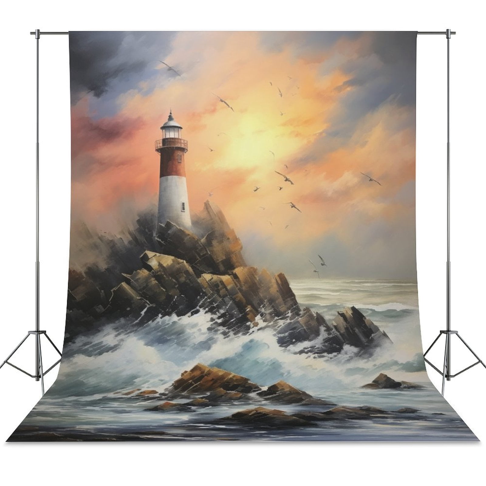 Lighthouse Sunrise Coast Scenery Pale Blue Tan Spring Backdrop ...