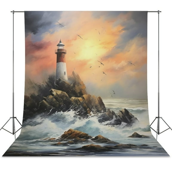 Lighthouse Sunrise Coast Scenery Pale Blue Tan Spring Backdrop Backdrops for Photography Photo Background Nature Scenery Banner