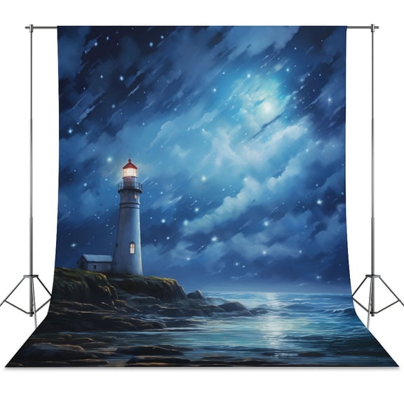 Lighthouse Sunrise Coast Scenery Pale Blue Tan Spring Backdrop Backdrops for Photography Photo Background Nature Scenery Banner