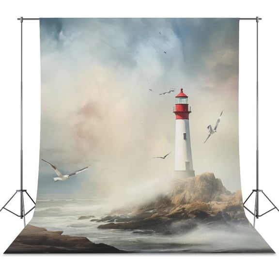 Lighthouse Sunrise Coast Scenery Pale Blue Tan Spring Backdrop Backdrops for Photography Photo Background Nature Scenery Banner
