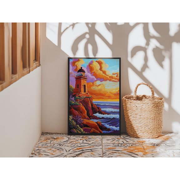 Lighthouse Sunset Dramatic Coastal Wall Art Unframed Paper Print