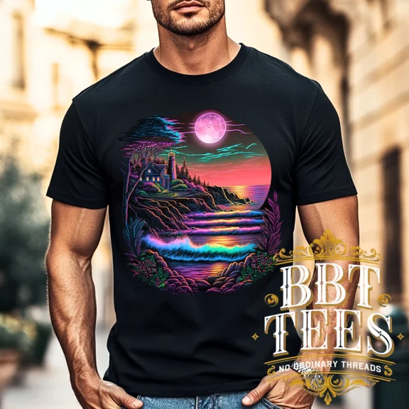 Lighthouse Sunset Tee - Coastal Wave Shirt - Vibrant Beach T-Shirt | DTG Graphic | eBay