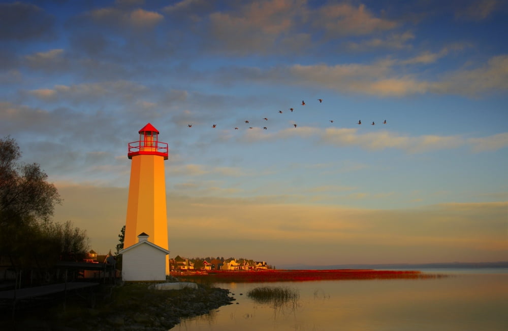 Lighthouse Sylvan Lake Alberta Canada Canvas Art - Christine Mariner Design Pics (34 x 22)