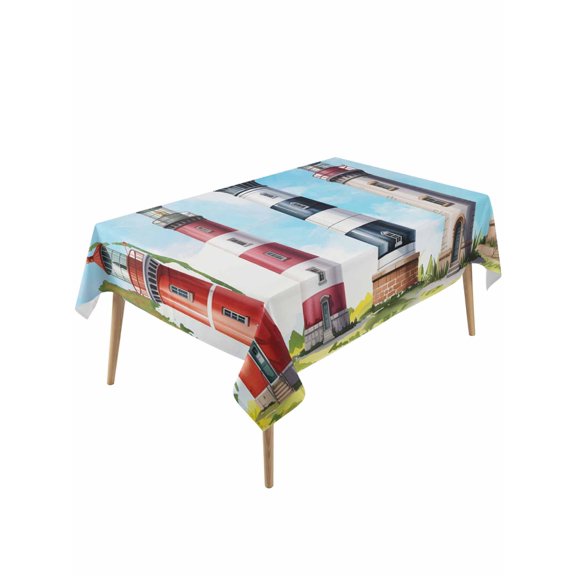 Lighthouse Table Cloth, Waterproof Tablecloth for Rectangle Tables, Red Black Summer Oil Painting Ocean Beach Reusable Washable Fabric Table Cover for Restaurant Kitchen Dining Tables 60"x120"