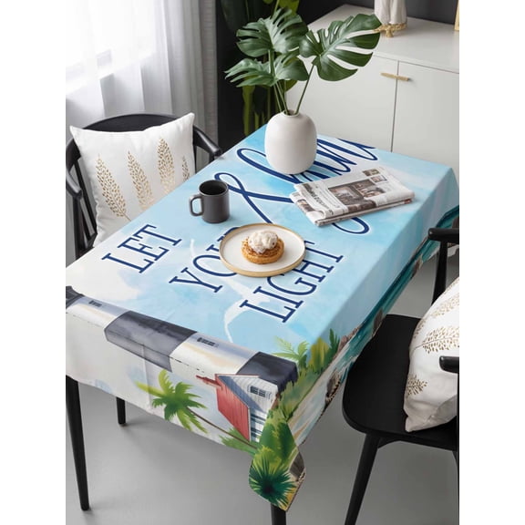 Lighthouse Tablecloth Rectangle Table Cloth 60x120, Waterproof Tablecloth Outdoor Table Cloth, Blue Coastal Nautical Ocean Beach Palm Tree Washable Table Cover for Kitchen Dinning Party