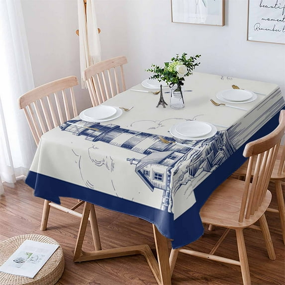 Lighthouse Tablecloth Rectangle Table Cloth 60x84 , Waterproof Tablecloth Outdoor Table Cloth, Ocean Seagull Vintage Navy Blue Coastal Boat Washable Table Cover for Kitchen Dining Party