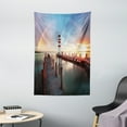 thumbnail image 1 of Lighthouse Tapestry, Sunset at Seaside Wooden Docks Lighthouse Clouds Rainbow Waterfront Reflection, Wall Hanging for Bedroom Living Room Dorm Decor, 40W X 60L Inches, Multicolor, by Ambesonne, 1 of 2