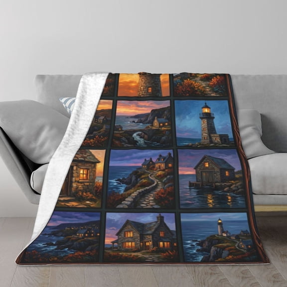 Lighthouse Throw Blanket Decorative Ocean Theme Present, Housewarming New Home Decor Blanket for Coworker 50x40