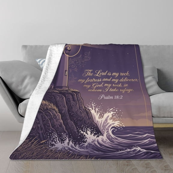Lighthouse Throw Blanket The Lord is My Rock and My Fortress - Scriptures -Psalm 18:2 50x40