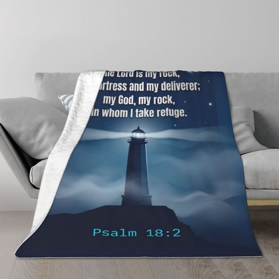 Lighthouse Throw Blanket- The Lord is My Rock and My Fortress - Scriptures -Psalm 18:2 - Religious Gift 50x40