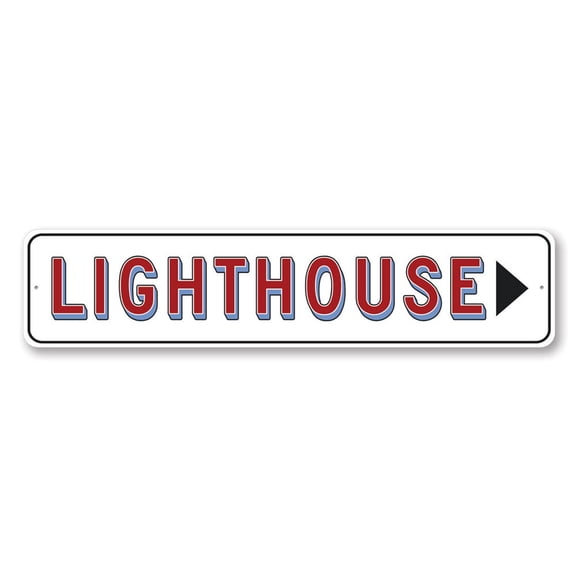 Lighthouse Triangle Arrow Aluminum Metal Decor Sign - 4x18 inches