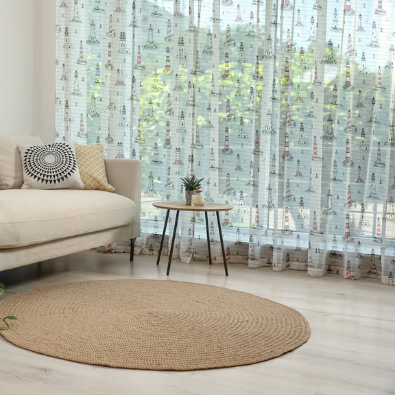 Lighthouse Tulle Curtains with Rod Pocket, Notebook Pattern with Nautical Elements Seagulls and Anchors Doodle Style, Sheer Drape for Wedding Party 2 Panels, 7 Sizes, Pink Lilac Black, by Ambesonne